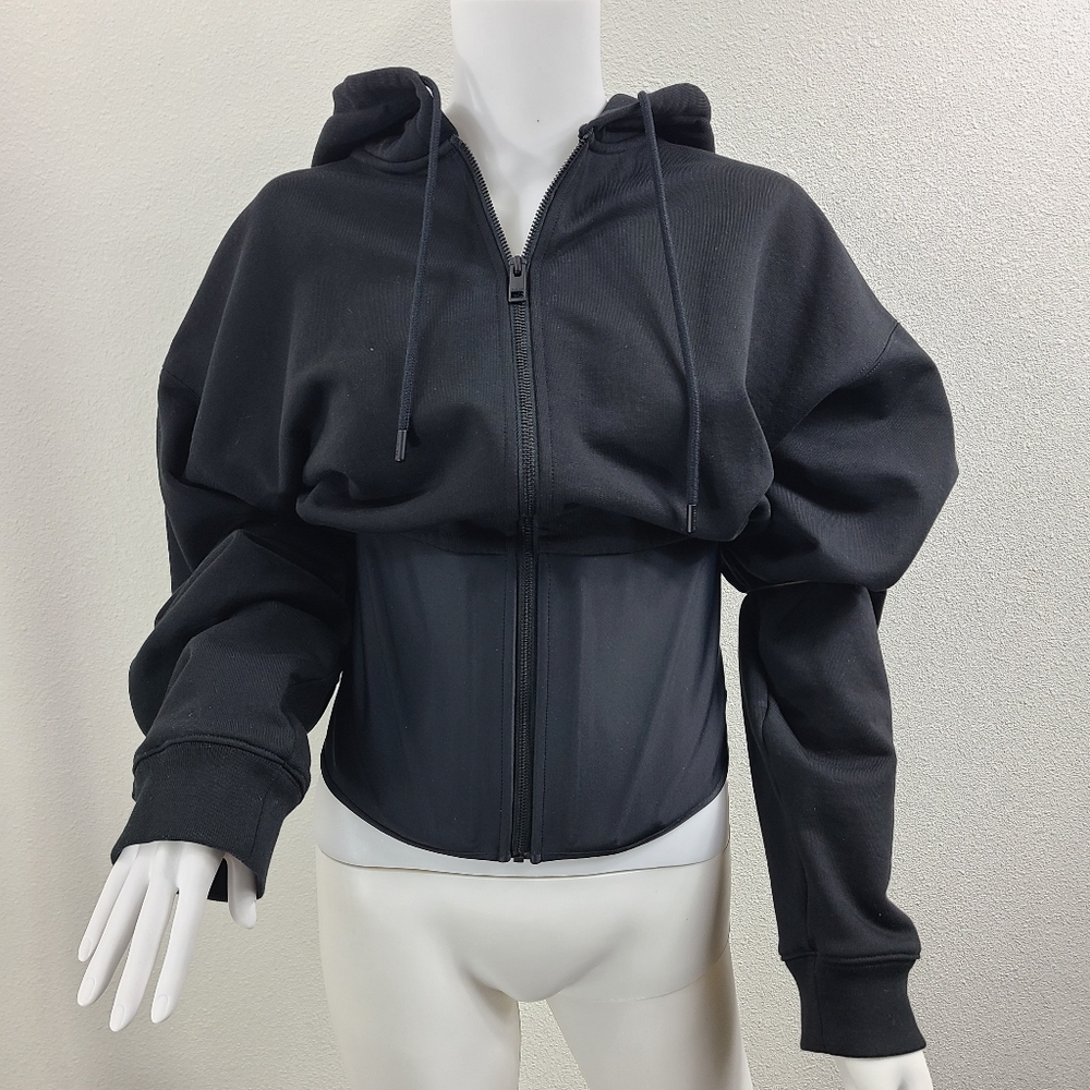 SOLDMugler x H&M collab oversized front zip boned corset hoodie in black